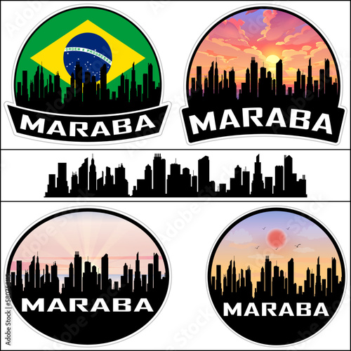 Maraba Skyline Silhouette Brazil Flag Travel Souvenir Sticker Sunset Background Vector Illustration SVG EPS AI photo