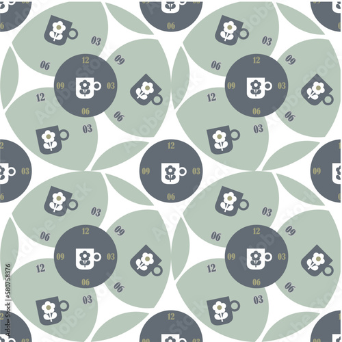 
The vector illustration of colourful wallclock pattern for wallpaper, backdrops, and various surfaces.