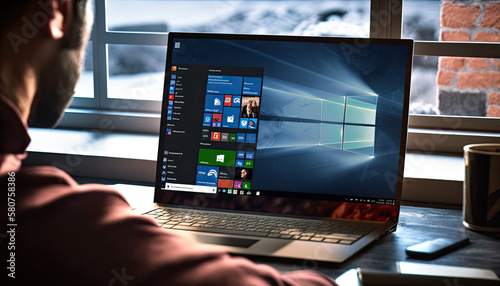 Man typing on a windows 10 laptop