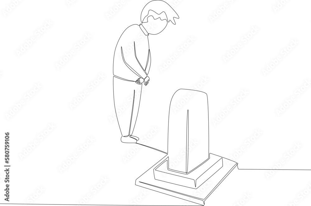 A boy remembers the departure of his mother. One line drawing A boy remembers the departure of his mother. One line drawing