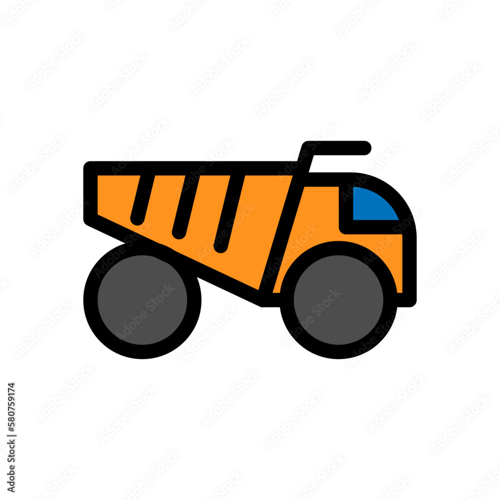 Dump truck line icon isolated on white background. Black flat thin icon ...