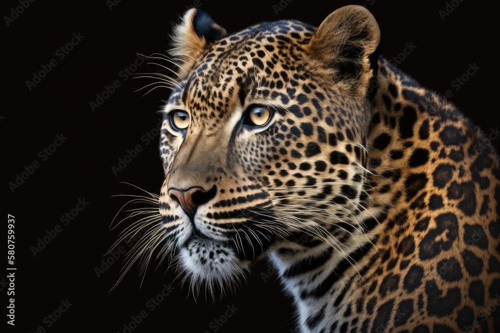 A portrait of a leopard with a black background. Generative AI A portrait of a leopard with a black background. Generative AI