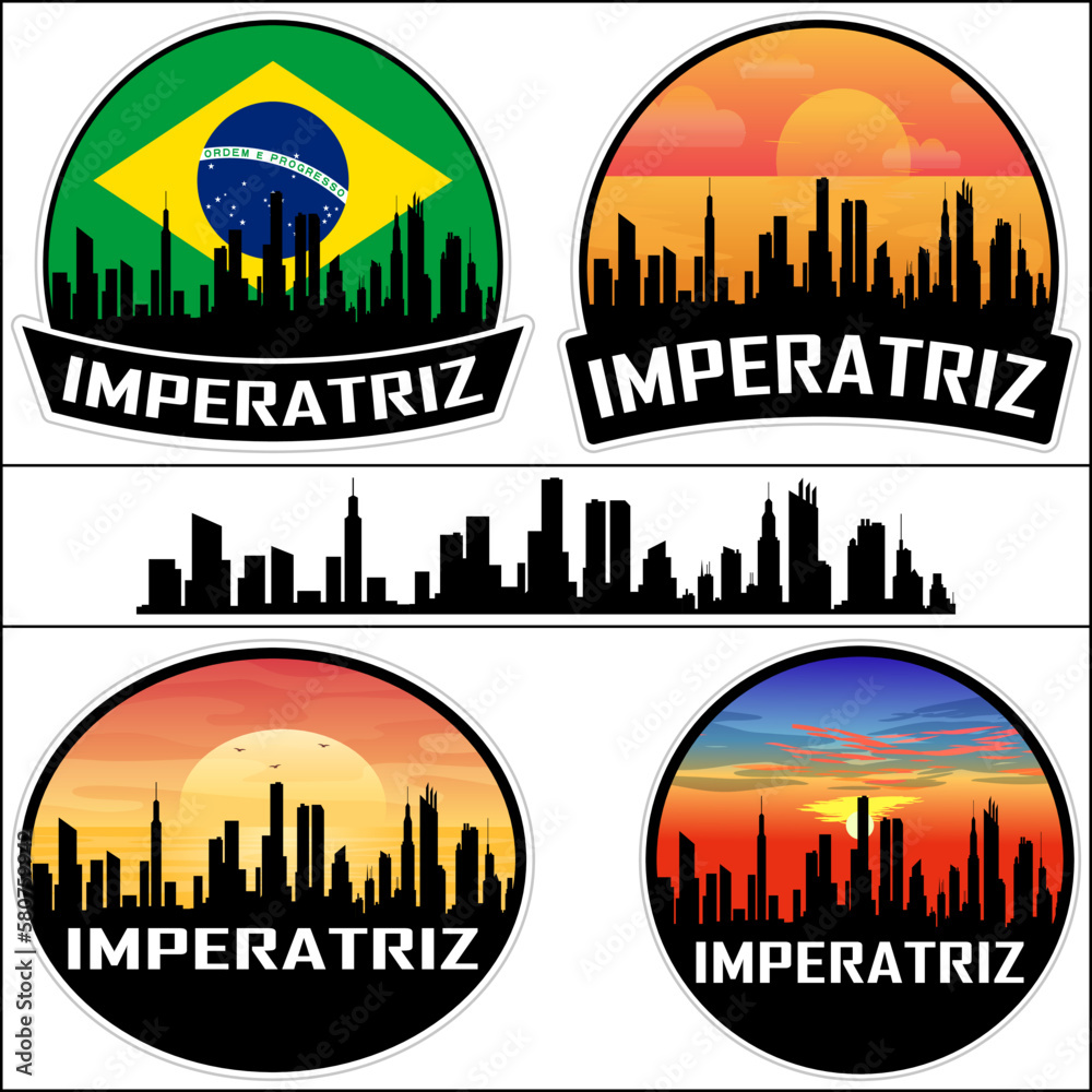 Imperatriz Skyline Silhouette Brazil Flag Travel Souvenir Sticker Sunset Background Vector Illustration SVG EPS AI
