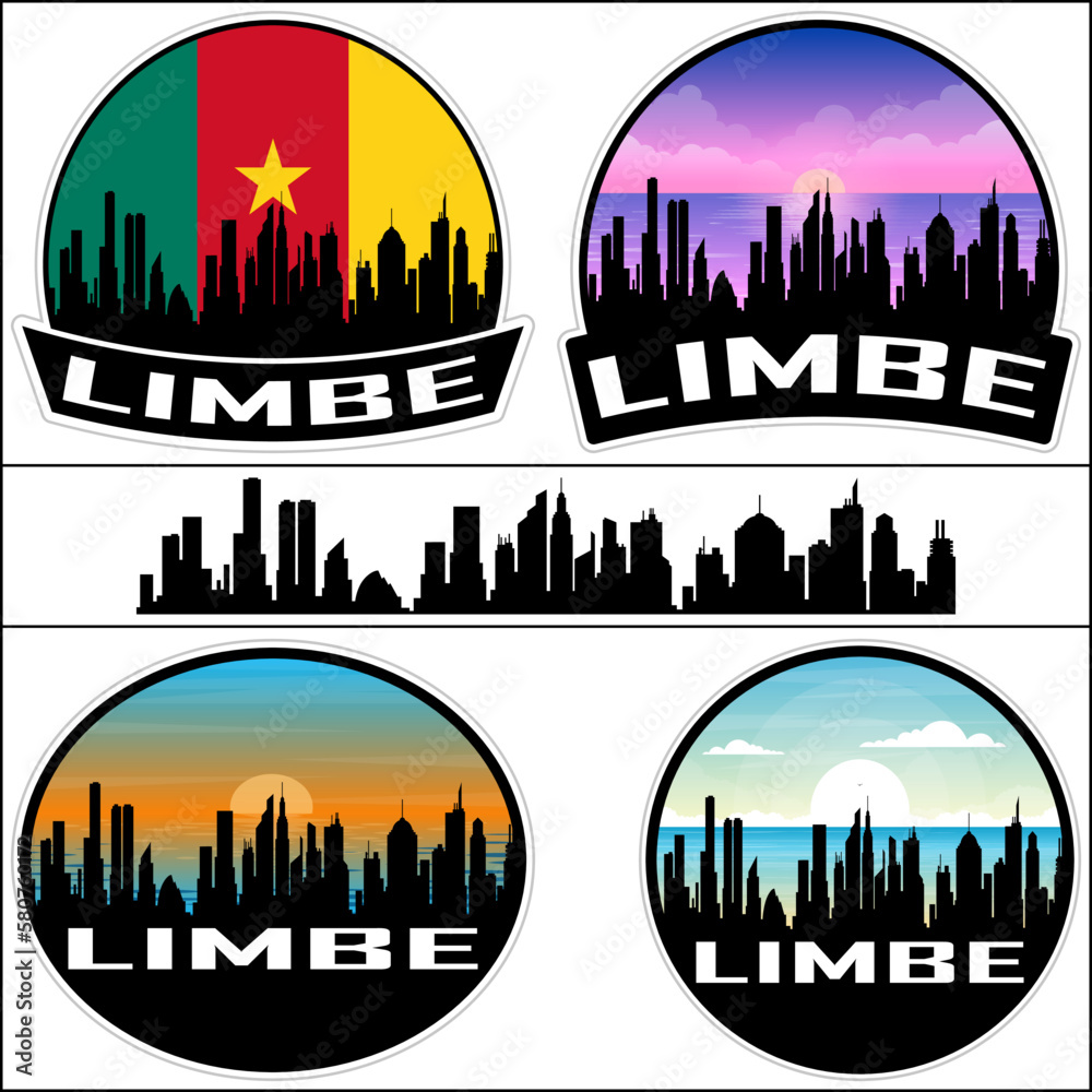Limbe Skyline Silhouette Cameroon Flag Travel Souvenir Sticker Sunset Background Vector Illustration SVG EPS AI