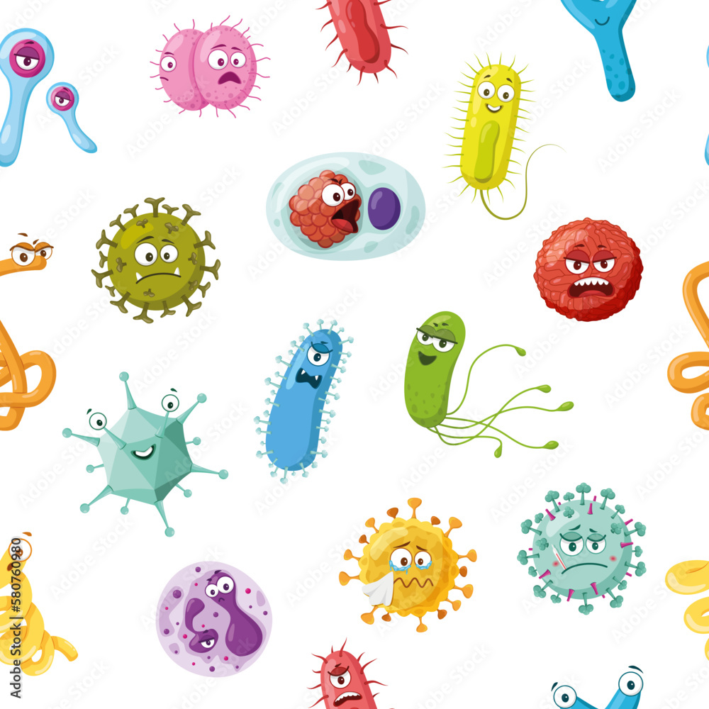 Seamless pattern with viruses and baterias cartoon characters Seamless pattern with viruses and baterias cartoon characters