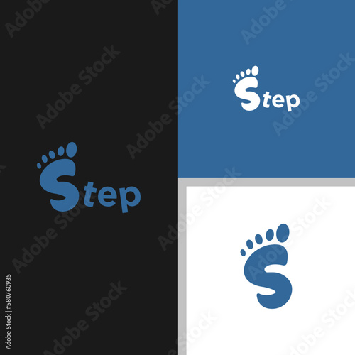 Logo sole, footprint step logotype lettering, abstract S letter symbol, text emblem for shoes shop, foot icon