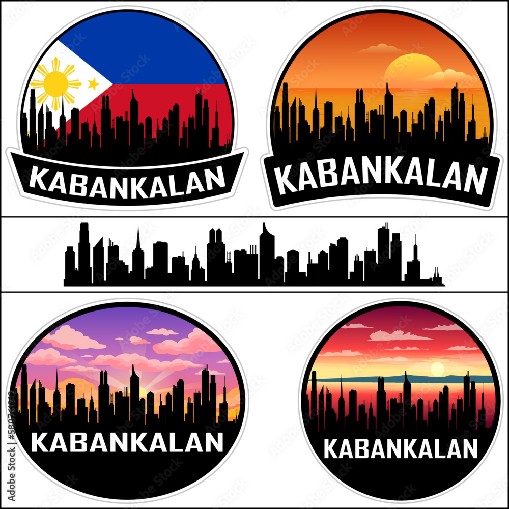 Kabankalan Skyline Silhouette Philippines Flag Travel Souvenir Sticker Sunset Background Vector Illustration SVG EPS AI