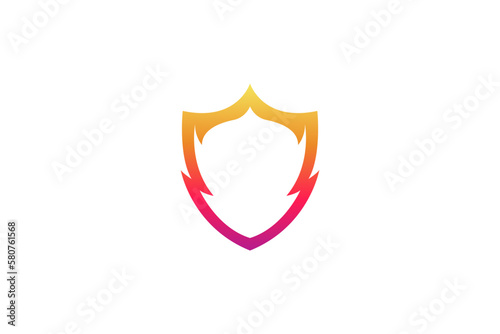 shield logo template design with color gradient fire element