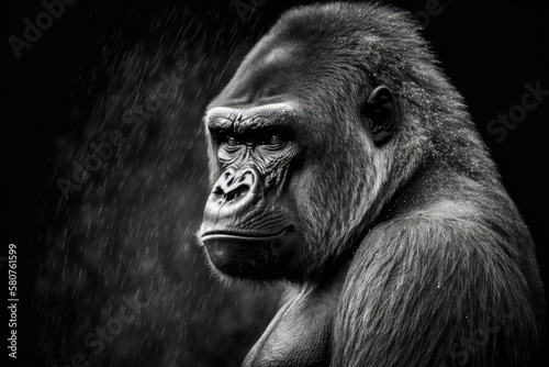 black and white picture of a gorilla. Generative AI © AkuAku