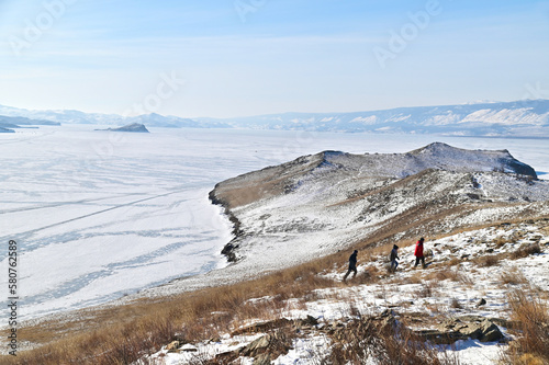 Scenery of Ogoy Island and Frozen Lake Baikal During Winter in Siberia, Russia