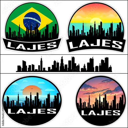 Lajes Skyline Silhouette Brazil Flag Travel Souvenir Sticker Sunset Background Vector Illustration SVG EPS AI photo