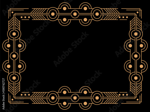 Art deco frame. Vintage linear border. Design a template for invitations, leaflets and greeting cards. Geometric golden frame. The style of the 1920s - 1930s. Vector illustration