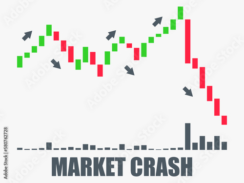 Graph of the fall of the financial market. The collapse of stocks, cryptocurrencies. Bear market indicator chart. Design for banner, poster and promotional items. Vector illustration