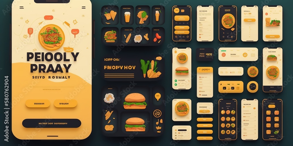 Food delivery mobile app kit template Material Design, UI, UX and GUI ...