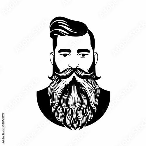 Bearded hipster man face portrait sketch drawing. Hairstyle head guy. Barbershop emblem, logo concept. Profile avatar character. Bearded male silhouette. Black vector illustration isolated on white.