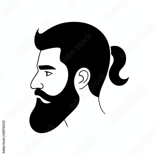 Bearded hipster man face portrait sketch drawing. Hairstyle head guy. Barbershop emblem, logo concept. Profile avatar character. Bearded male silhouette. Black vector illustration isolated on white.