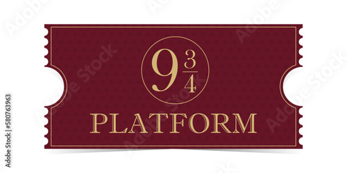 Ticket for Express. Platform 9 3 4 icon, emblem vector. An express ticket on a magical train that will take you to a magical school