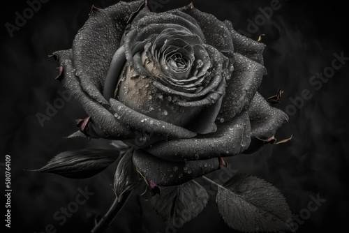 Vintage Classic hyper realistic  black rose bouquet on dark background.Generative AI.