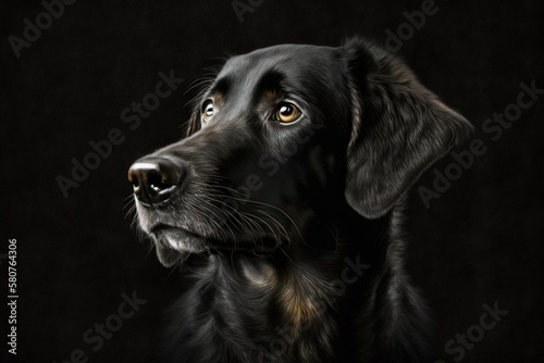 A Low Key Picture of a Black Mixed Breed Dog. Generative AI