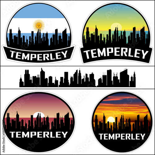 Temperley Skyline Silhouette Argentina Flag Travel Souvenir Sticker Sunset Background Vector Illustration SVG EPS AI photo