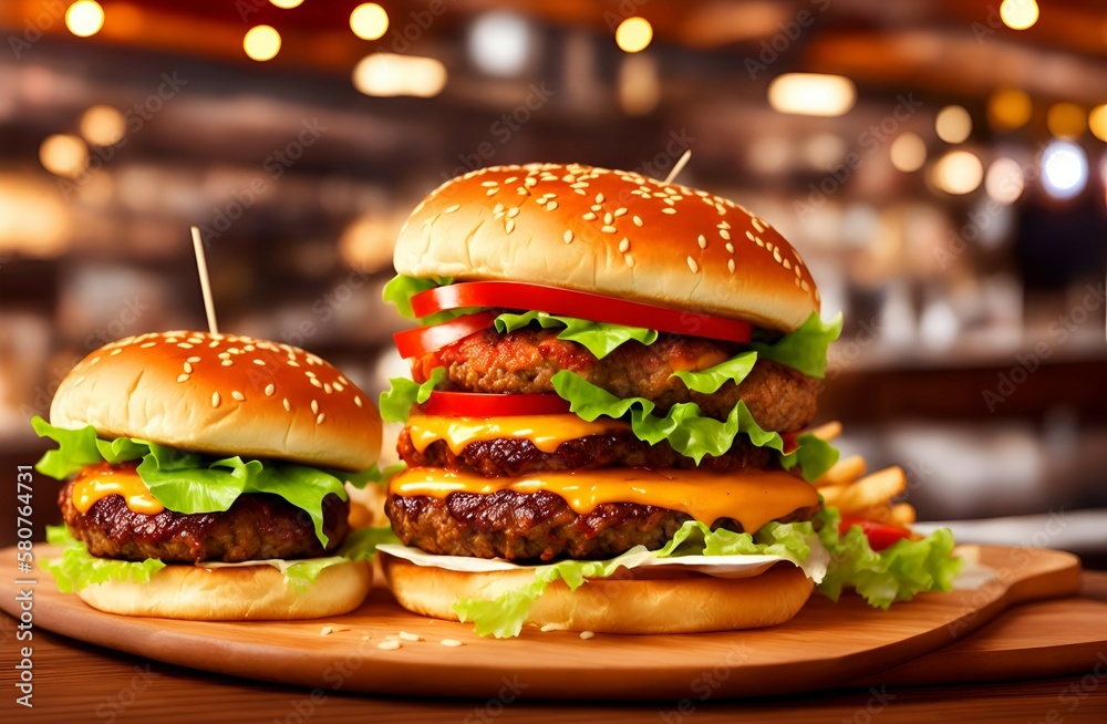 Tasty hamburger served in a diner, Generated by AI Tasty hamburger served in a diner, Generated by AI