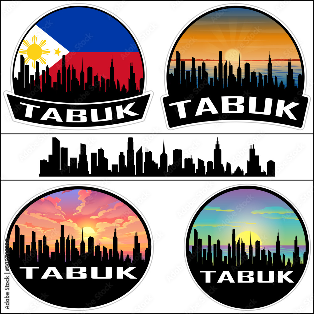 Tabuk Skyline Silhouette Philippines Flag Travel Souvenir Sticker Sunset Background Vector Illustration SVG EPS AI
