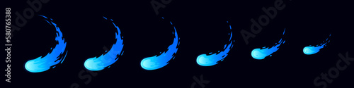 Sprite sheet fire sword attack, fire blue strike. Circle flame. Animation for a game or cartoon. Ready to fream by fream classic animation. Vector