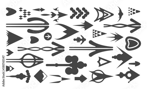 Y2k arrow vector set. Retro futurism arrows. retro futuristic fantasy icon symbols design. 