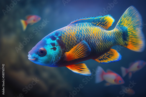 Colorful tropical fish underwater. Generative AI