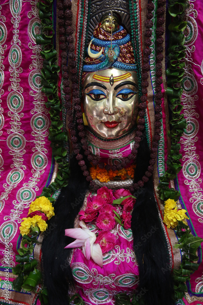 Shiva murthi (statue) in a Vrindavan temple.  India.