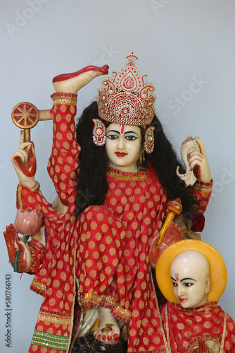 Krishna and Chaitanya Mahaprabhu murthi (statue) in a Vrindavan temple. photo