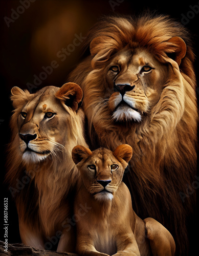 Lion with his family - generative ai
