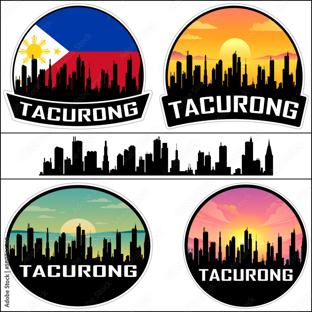 Tacurong Skyline Silhouette Philippines Flag Travel Souvenir Sticker Sunset Background Vector Illustration SVG EPS AI