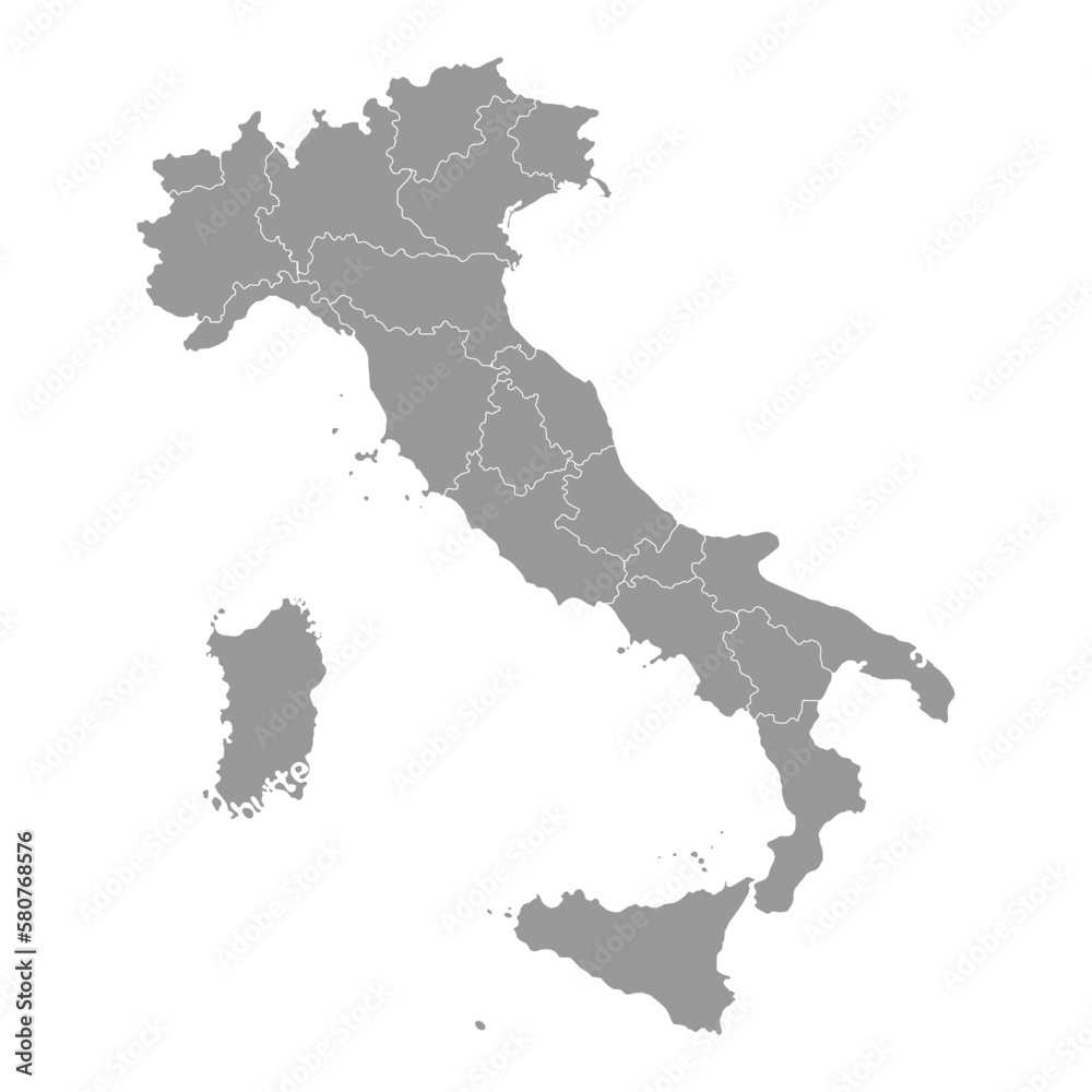 Italy grey map with region borders. Vector illustration. - obrazy, fototapety, plakaty 