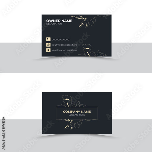Creative and Clean Business Card Template. . Luxury business card design template. Vector illustration  elegant dark black navy business card design with gold style minimalist print template.