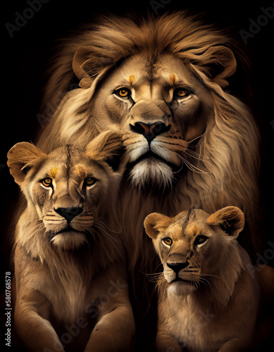 Portrait of Lion Family - generative ai