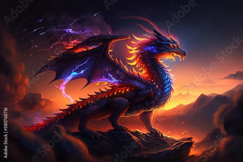 Skies on Fire with Fury from Flameshadow Rock Dragon Generative AI