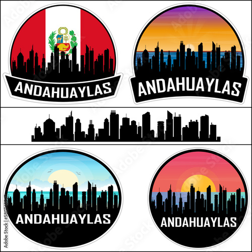 Andahuaylas Skyline Silhouette Peru Flag Travel Souvenir Sticker Sunset Background Vector Illustration SVG EPS AI