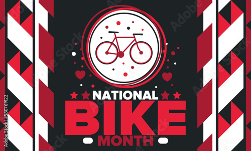 National Bike Month. Celebrated annual in May in United States. Bicycle concept. Healthy and active lifestyle. Sports or hobby. Poster, card, banner and background. Vector illustration