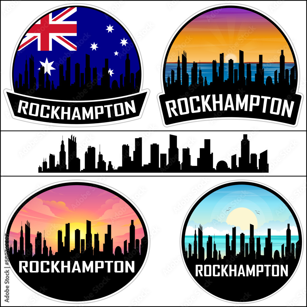Rockhampton Skyline Silhouette Australia Flag Travel Souvenir Sticker