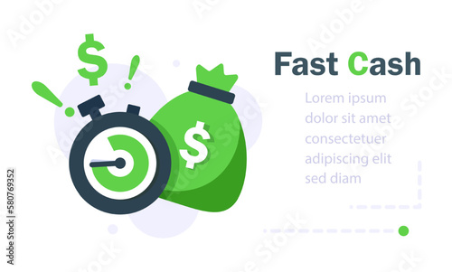 Fast cash loan, financial supply, banking service, instant money transfer, payment fee, vector line icon
