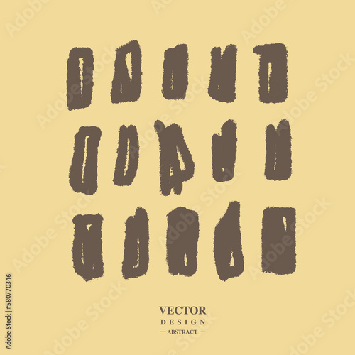 Hand-painted abstract patterns, irregular squares, rough brush edges, background material.