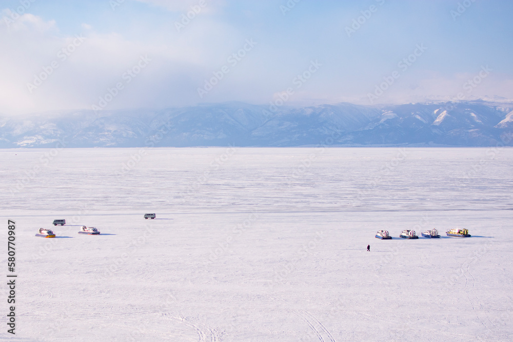 olkhon island baikal winter landscape, russia winter season view lake baikal
