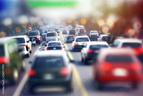 Realistic city traffic jam blurred background  AI generated