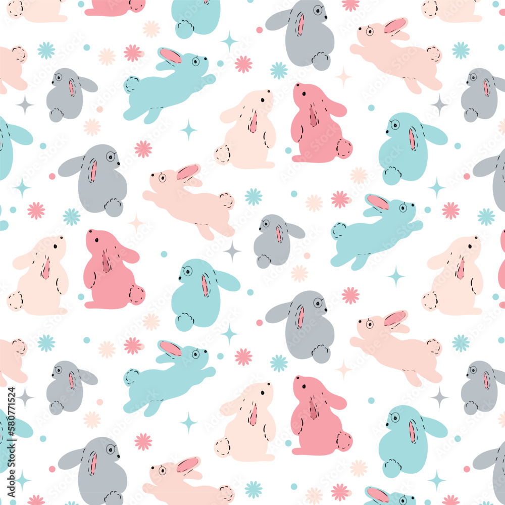Seamless Pattern Rabbit. Hand Drawn Bunny , print design rabbit background. Seamless Pattern Rabbit. Hand Drawn Bunny , print design rabbit background.
