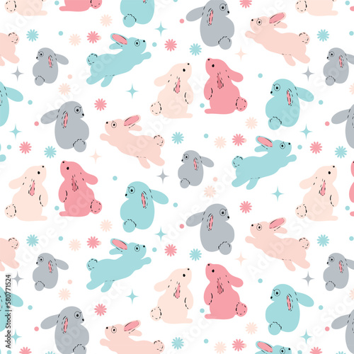 Seamless Pattern Rabbit. Hand Drawn Bunny , print design rabbit background.