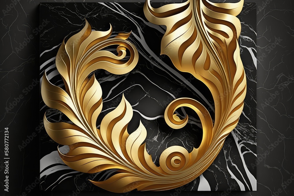 Abstract art deco marble gold floral background. Generative AI Abstract art deco marble gold floral background. Generative AI