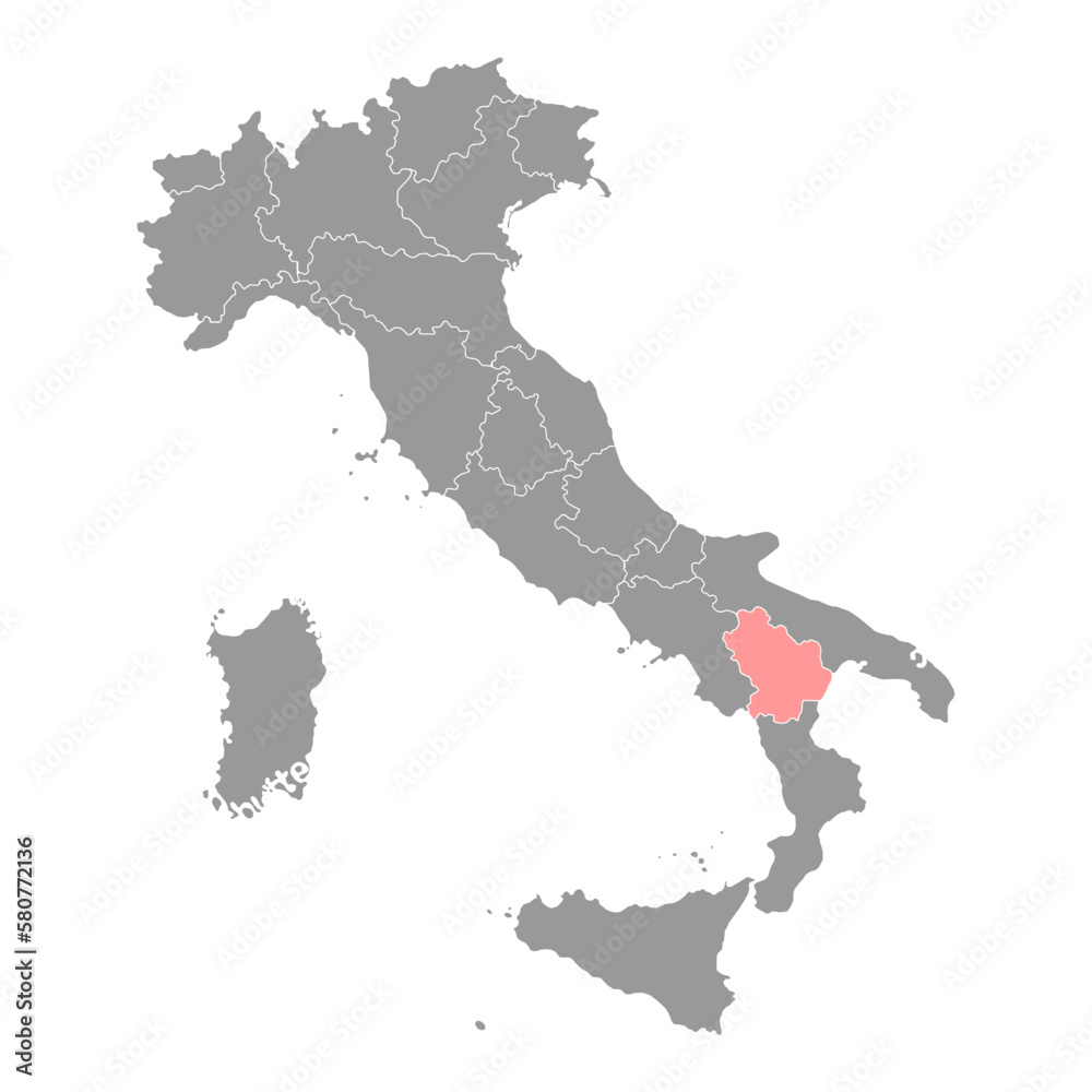 Basilicata Map. Region of Italy. Vector illustration.