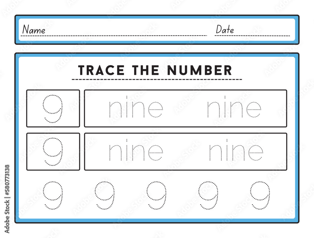 Number tracing worksheets and tracing activity book for kids The practice of writing numbers 9 Tracking worksheet number nine learn to count and write