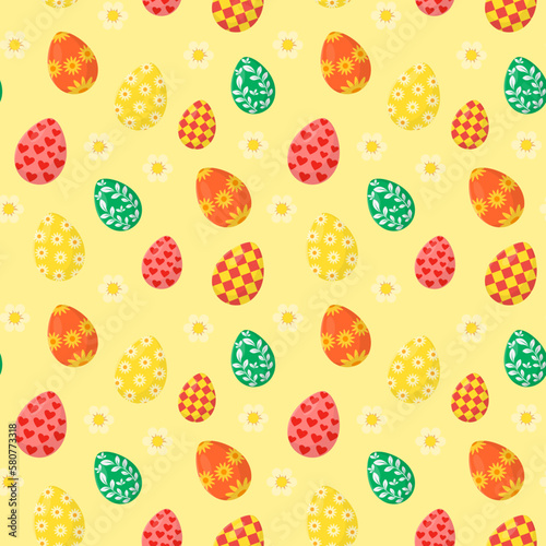 Colorful seamless pattern for Easter celebration. Bright multicolored eggs. Vector illustration